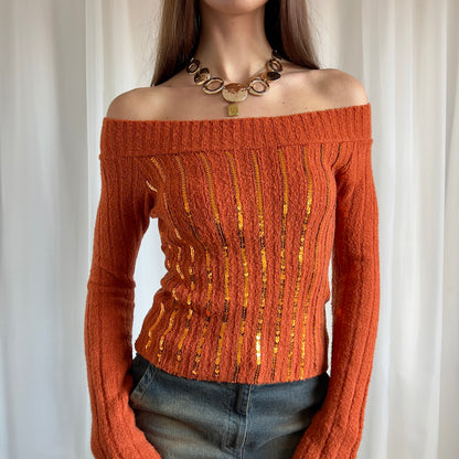 90s Bardot Wool Knit Jumper - Size S