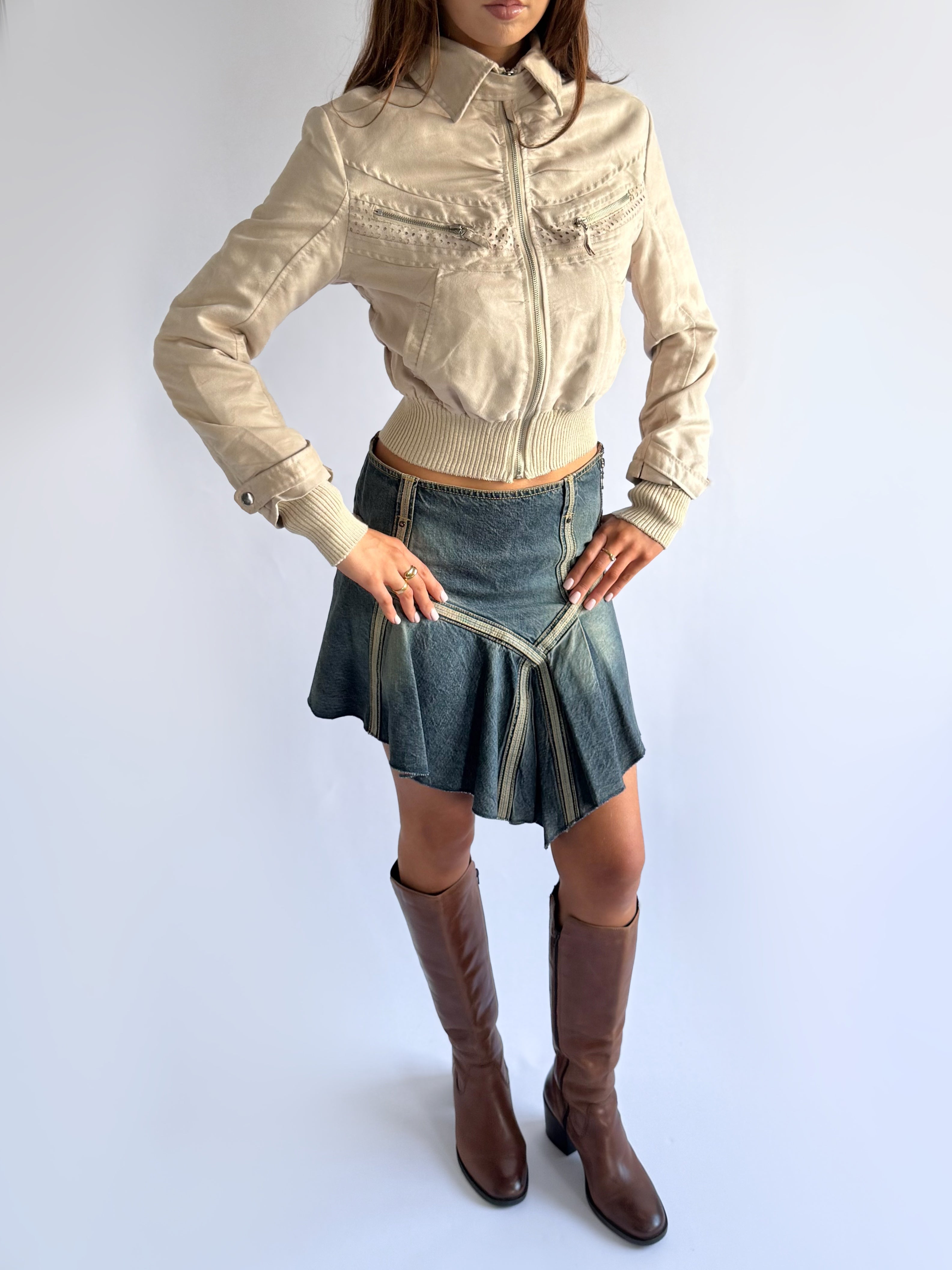 Faux Suede Zip Jacket - Size S