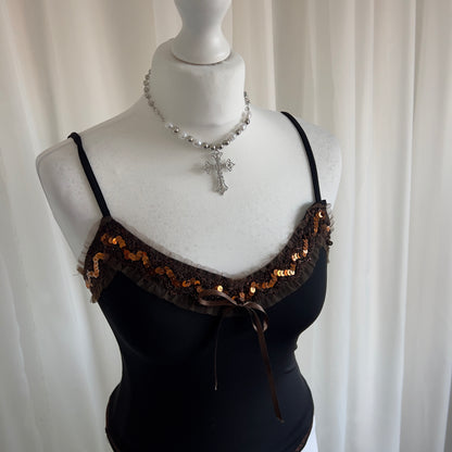 90s Sequin Asymmetric Cami Top - Size XS