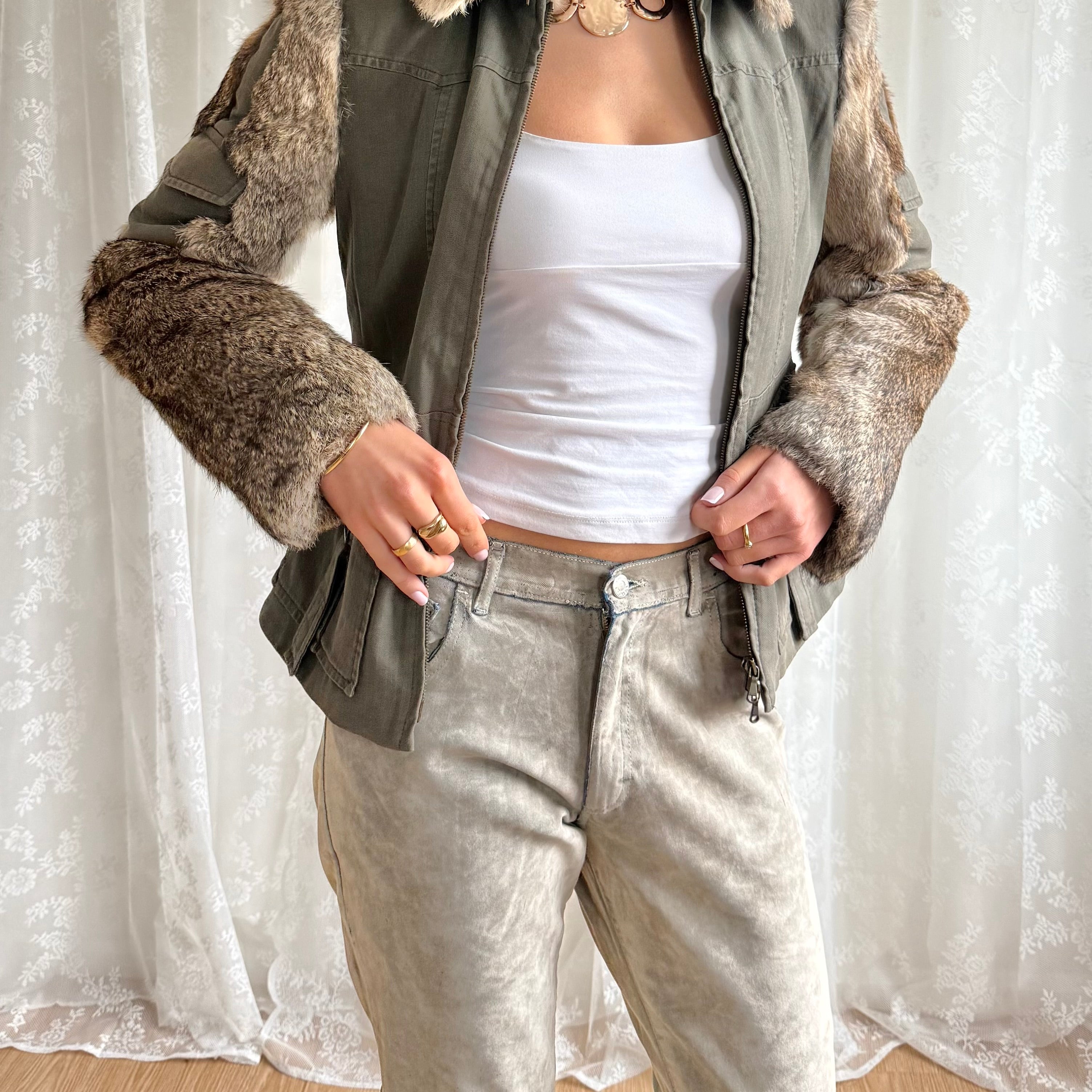 Faux Suede Flared Jeans - Size M