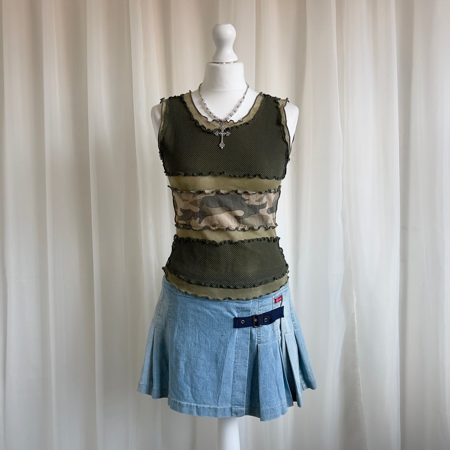 00s Camo Fishnet Crop Top - Size M