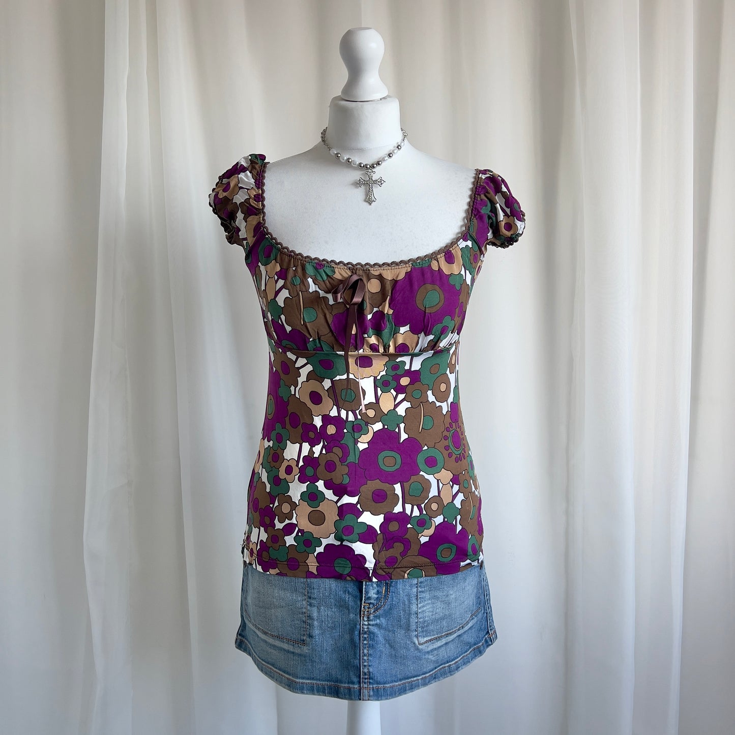 00s Floral Milkmaid Crop Top - Size M