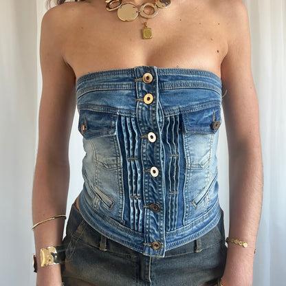 00s Denim Bustier Top - Size S