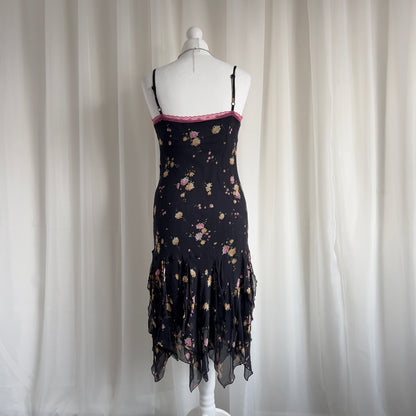 90s Floral Lace Asymmetric Midi Dress - Size M