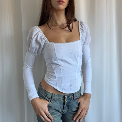 00s Broderie Milkmaid Top - Size S