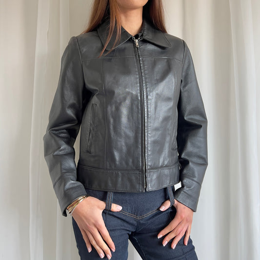 00s Genuine Leather Zip Jacket - Size L