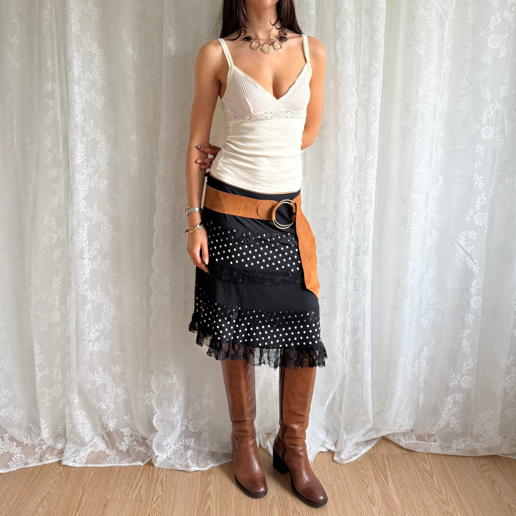 Polka Dot Lace Midi Skirt - Size M