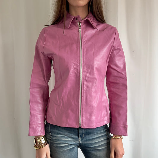 90s Genuine Leather Zip Jacket - Size S