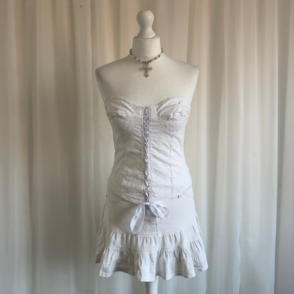 90s Broderie Lace Up Corset Top - Size L