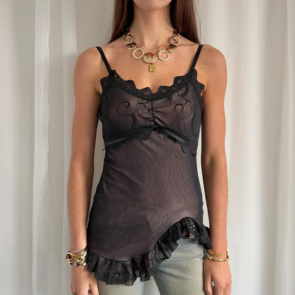 90s Asymmetric Mesh Lace Cami - Size L