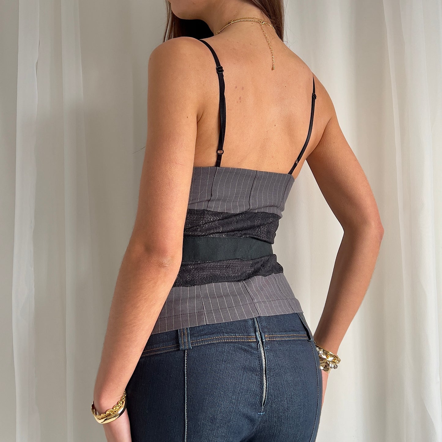 90s Pinstripe Lace Cami - Size S