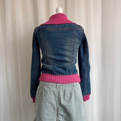 90s Denim & Knit Zip Up Jacket - Size L