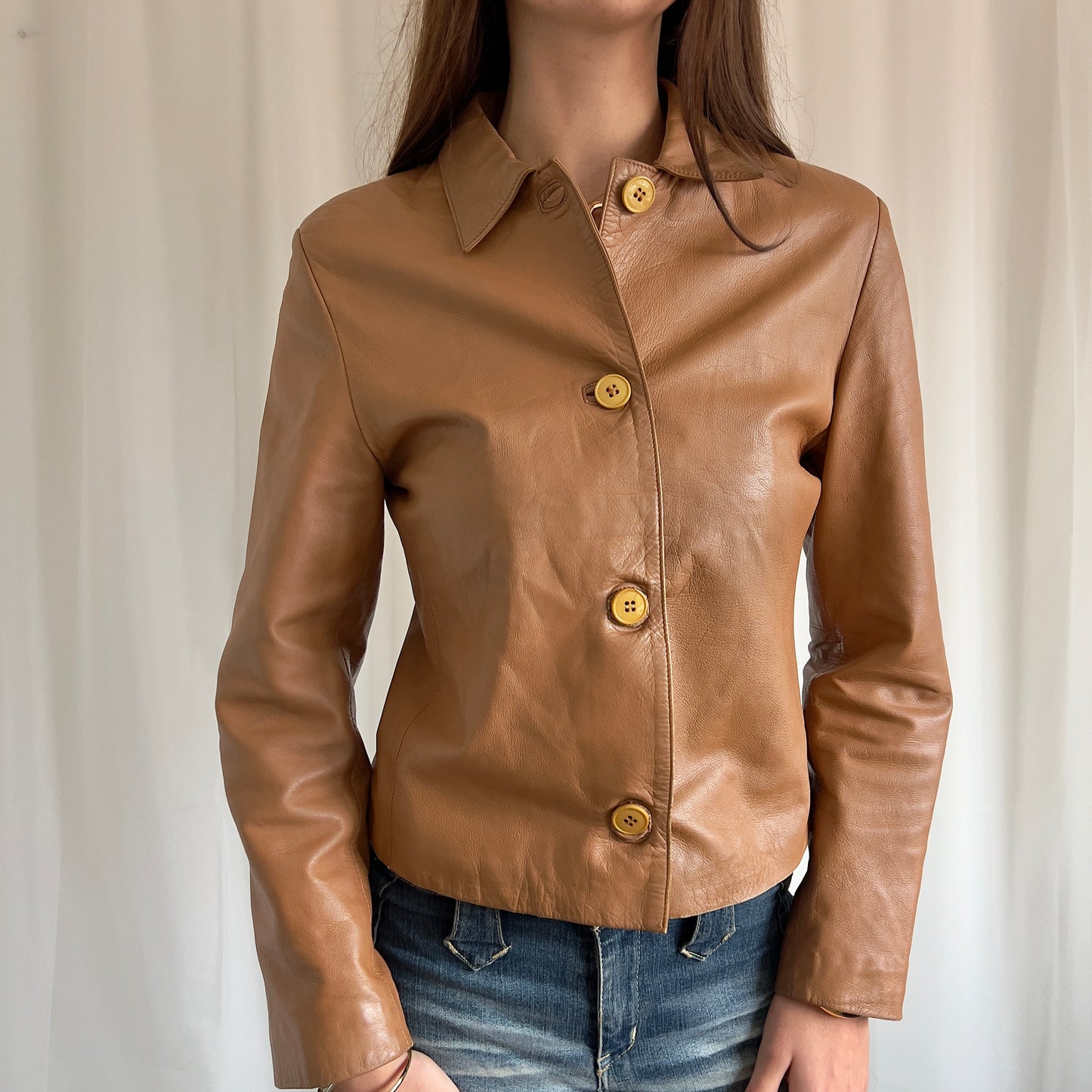 00s Genuine Leather Button Up Jacket - Size M