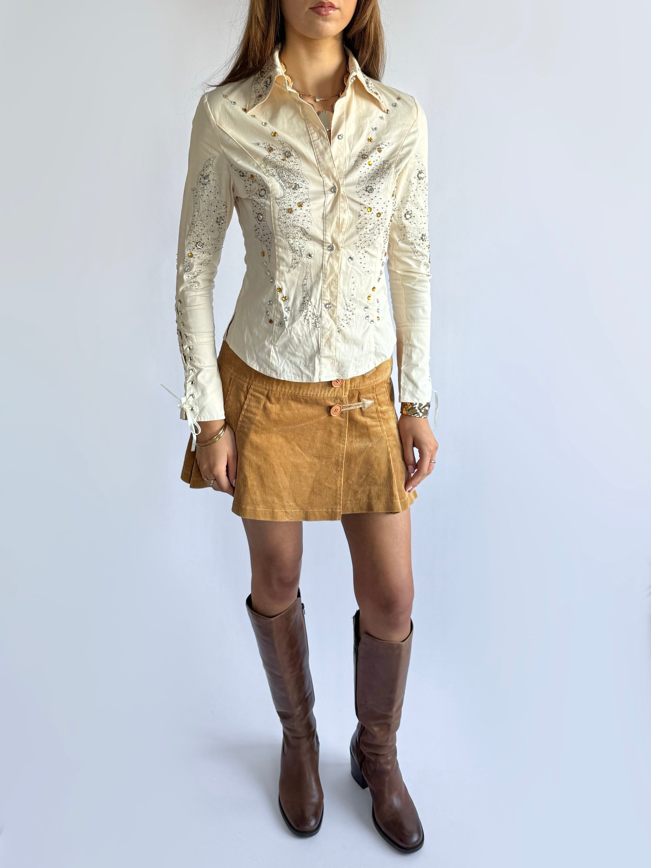 Rhinestone Lace Up Shirt - Size S