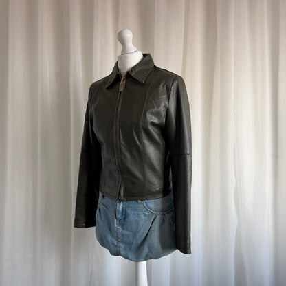 90s Genuine Leather Zip Jacket - Size S