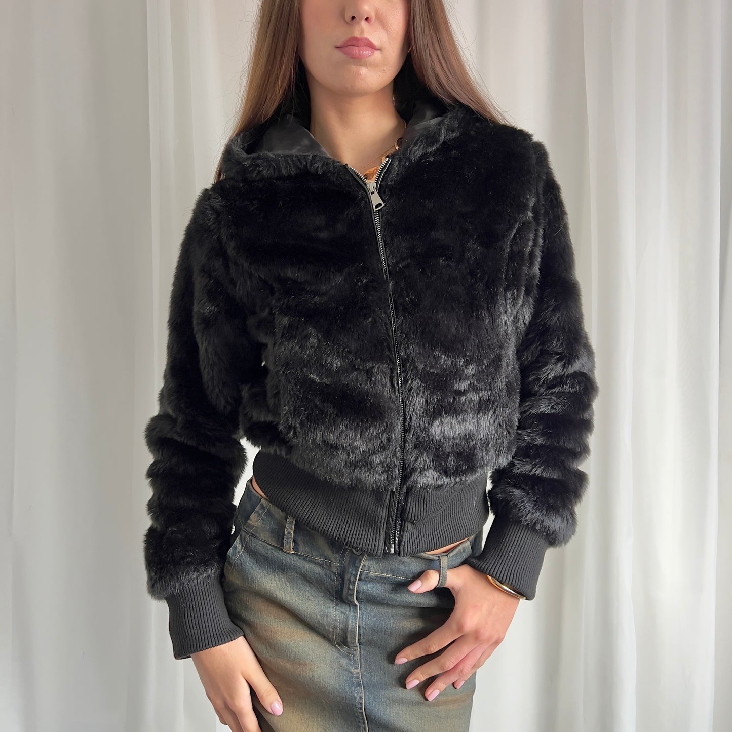 00s Faux Fur Zip Jacket - Size M