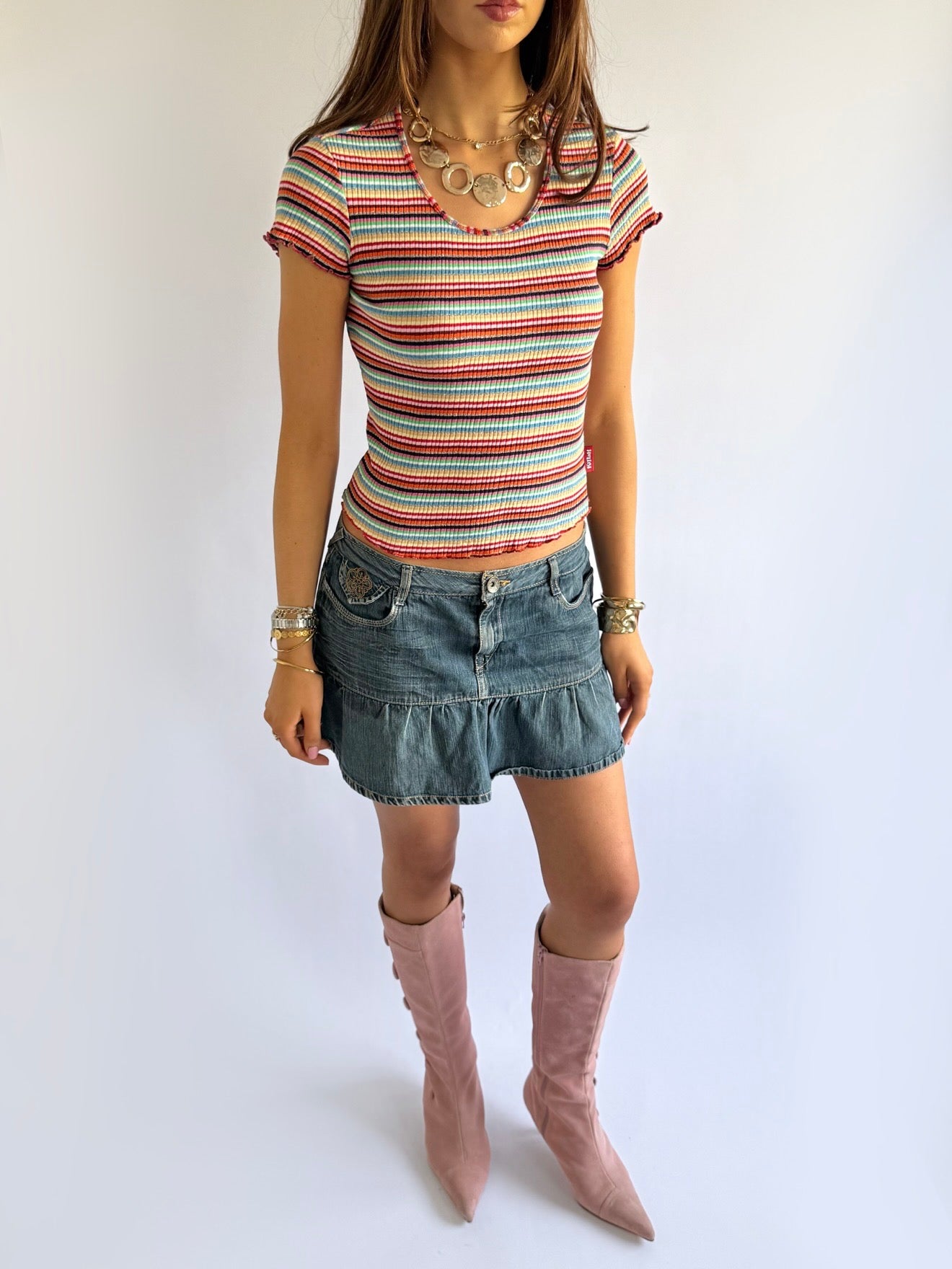 Denim Pleated Mini Skirt - Size M