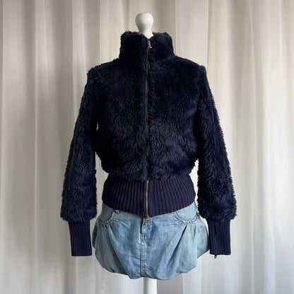 00s Faux Fur Double Zip Jacket - Size XS