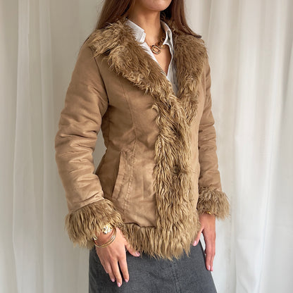 00s Clockhouse Faux Fur Afghan Jacket - Size M