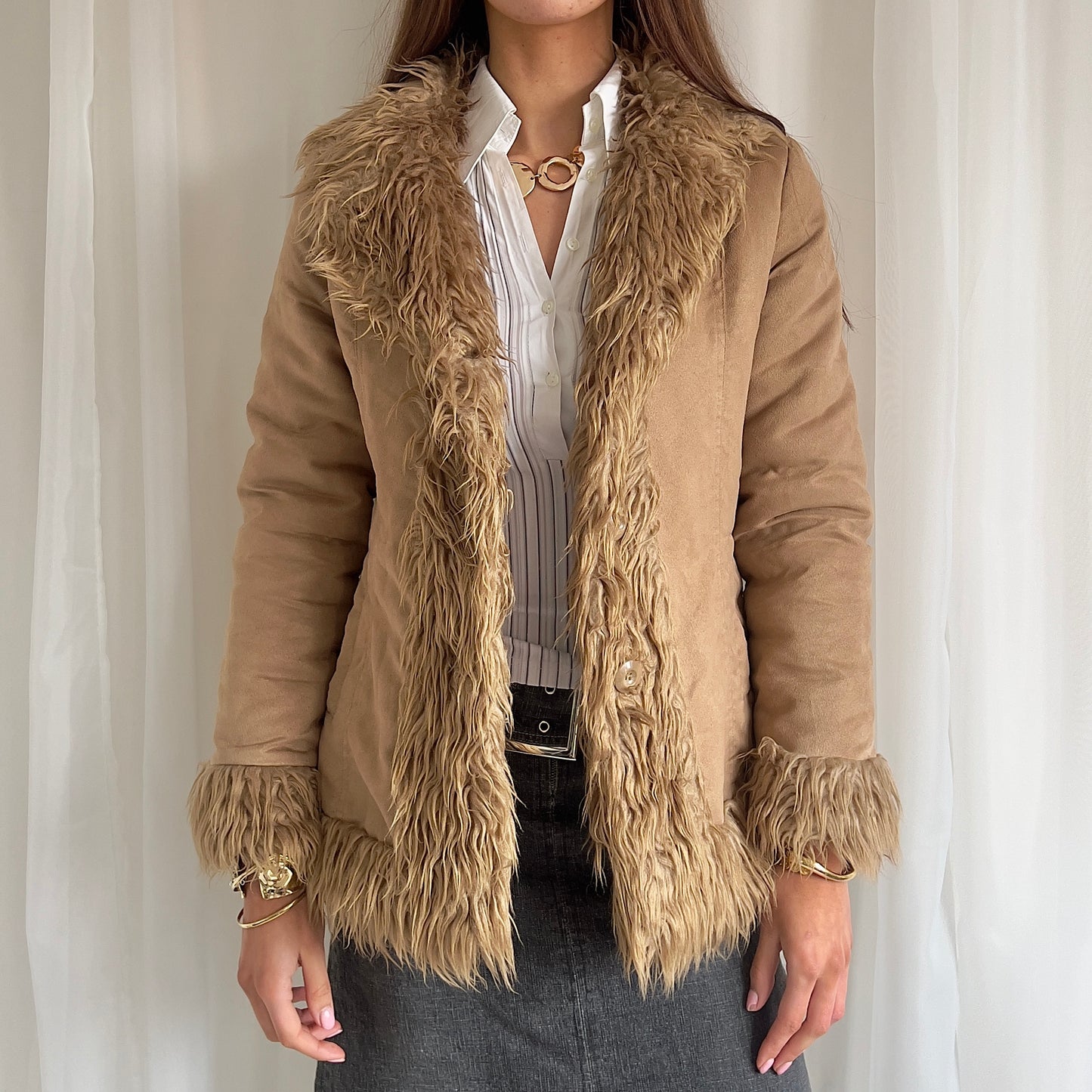 00s Clockhouse Faux Fur Afghan Jacket - Size M