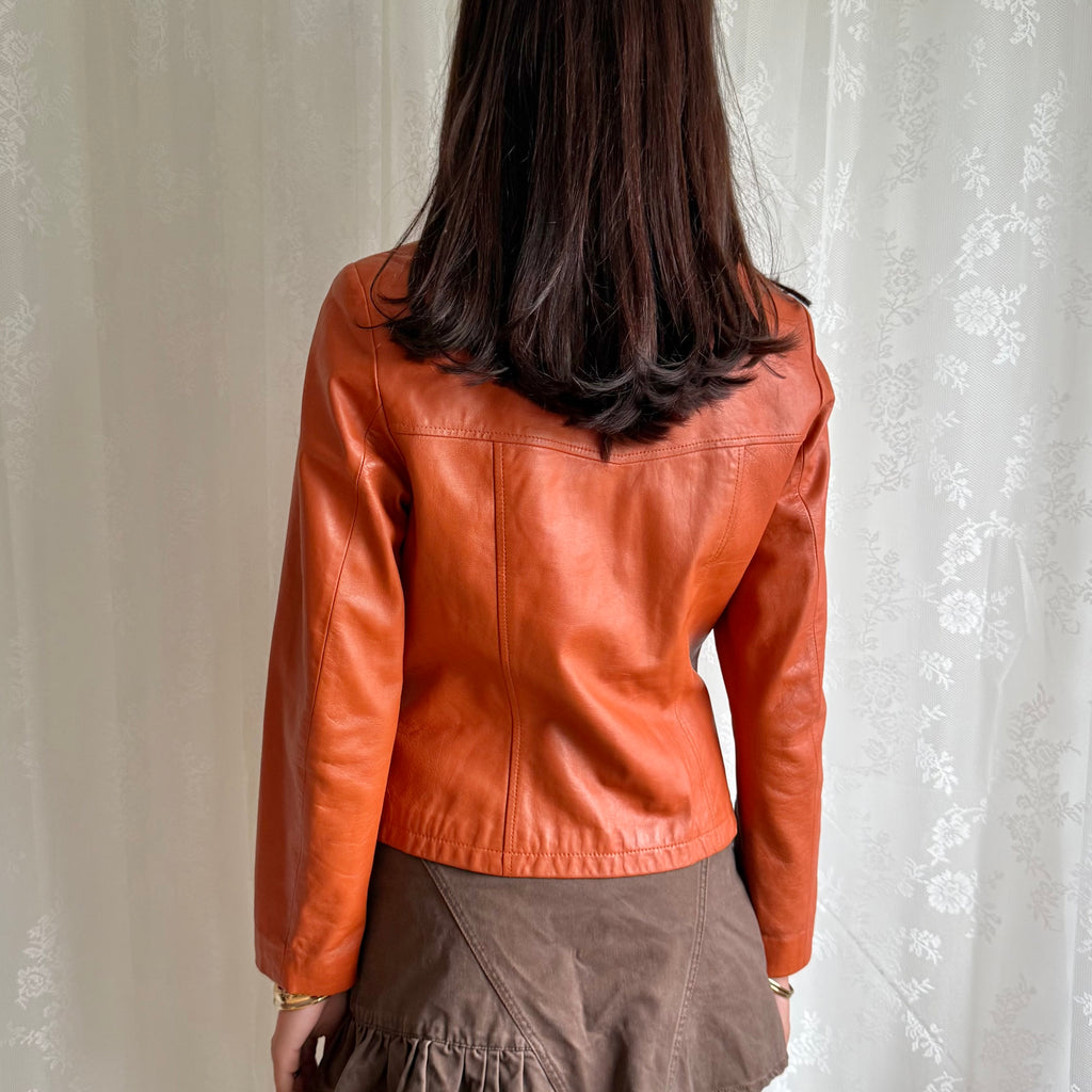 Genuine Leather Button Jacket - Size S