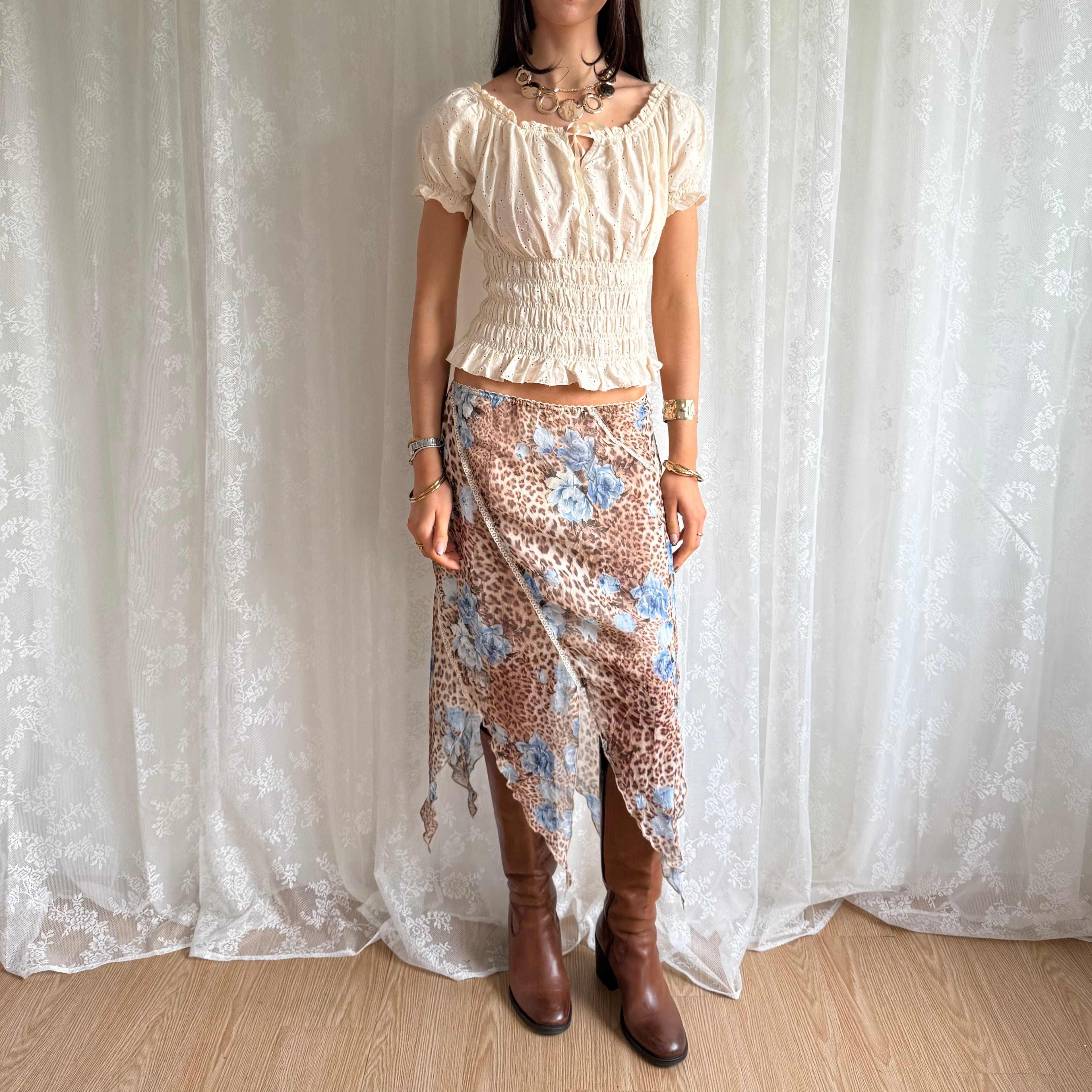 Leopard Asymmetric Midi Skirt - Size S