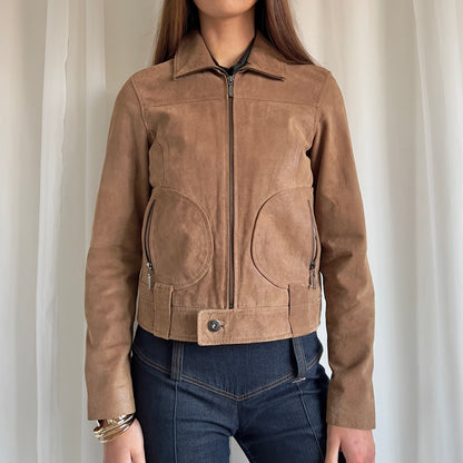 90s Genuine Suede Zip Up Jacket - Size M