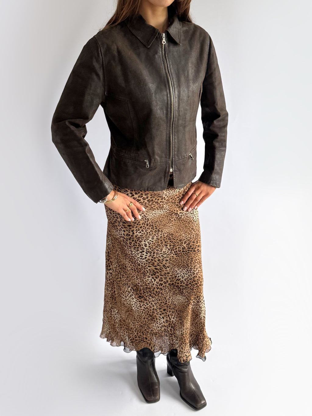 Genuine Leather Zip Jacket - Size XL