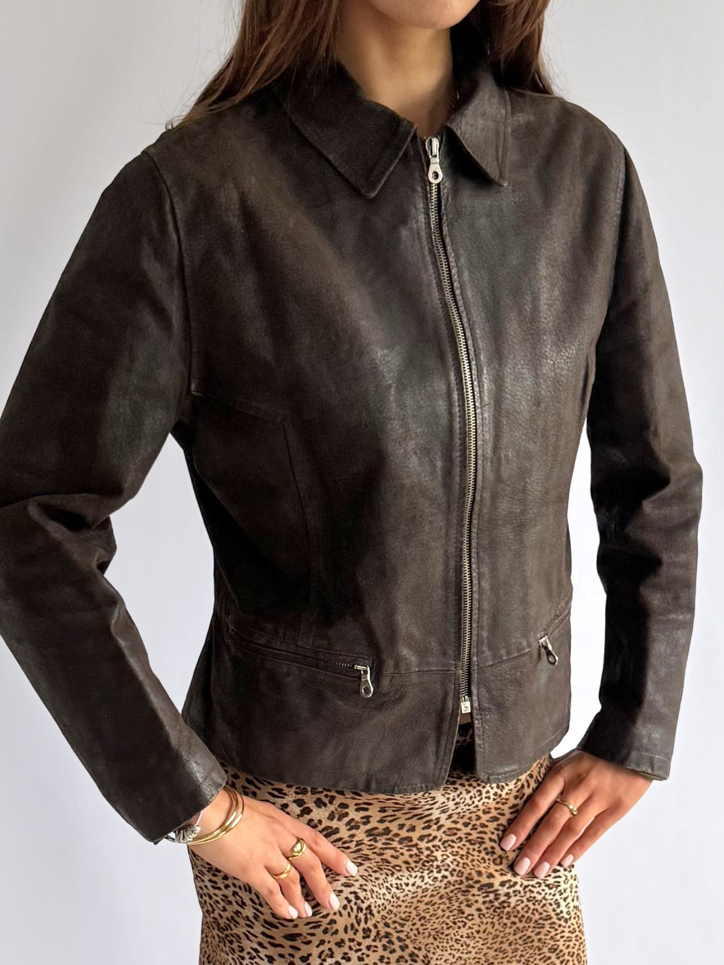 Genuine Leather Zip Jacket - Size XL
