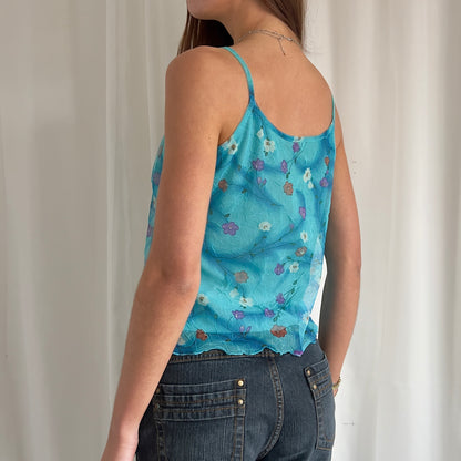 90s Floral Mesh Cami Top - Size L