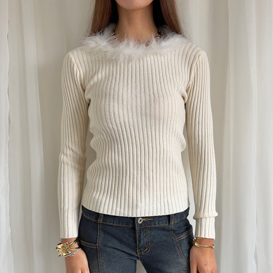 90s Knit & Fur Trim Jumper - Size S