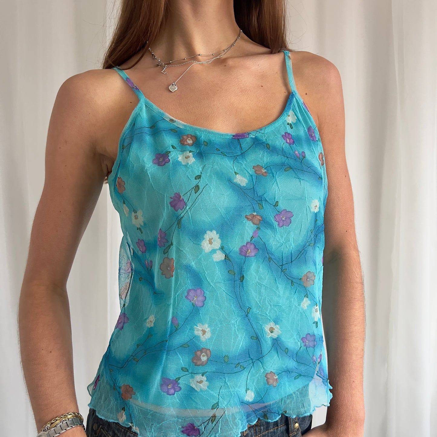 90s Floral Mesh Cami Top - Size L