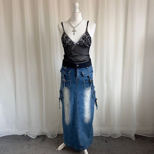 00s Cargo Denim Midi Skirt - Size XS