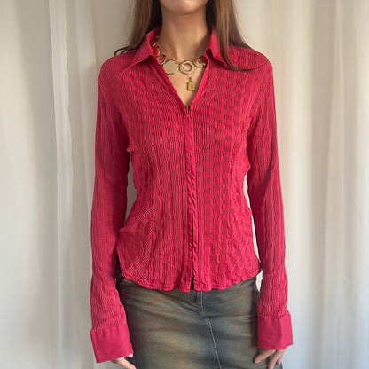 90s Sheer Zip Up Shirt - Size L