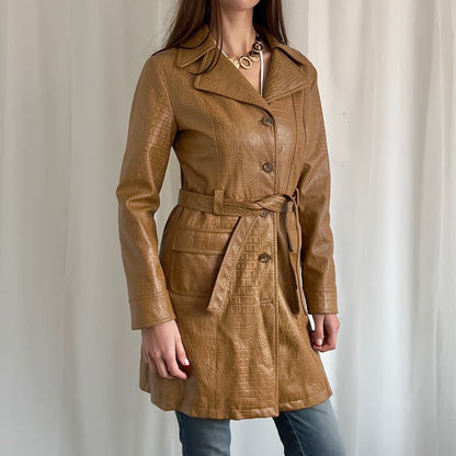 90s Faux Leather Trench Coat - Size S