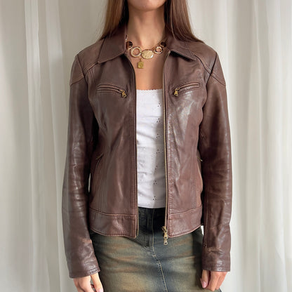 00s Genuine Leather Double Zip Jacket - Size XL