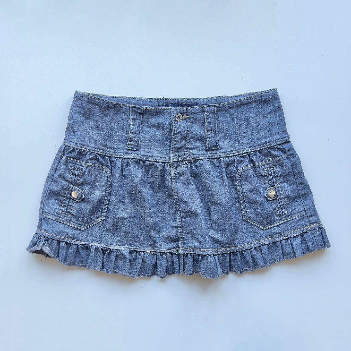 00s Denim Ruffle Mini Skirt - Size L