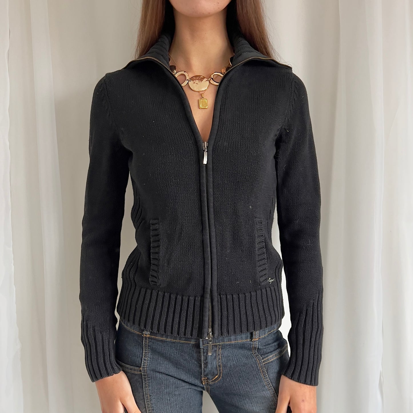 00s Knit Double Zip Up Jumper - Size M