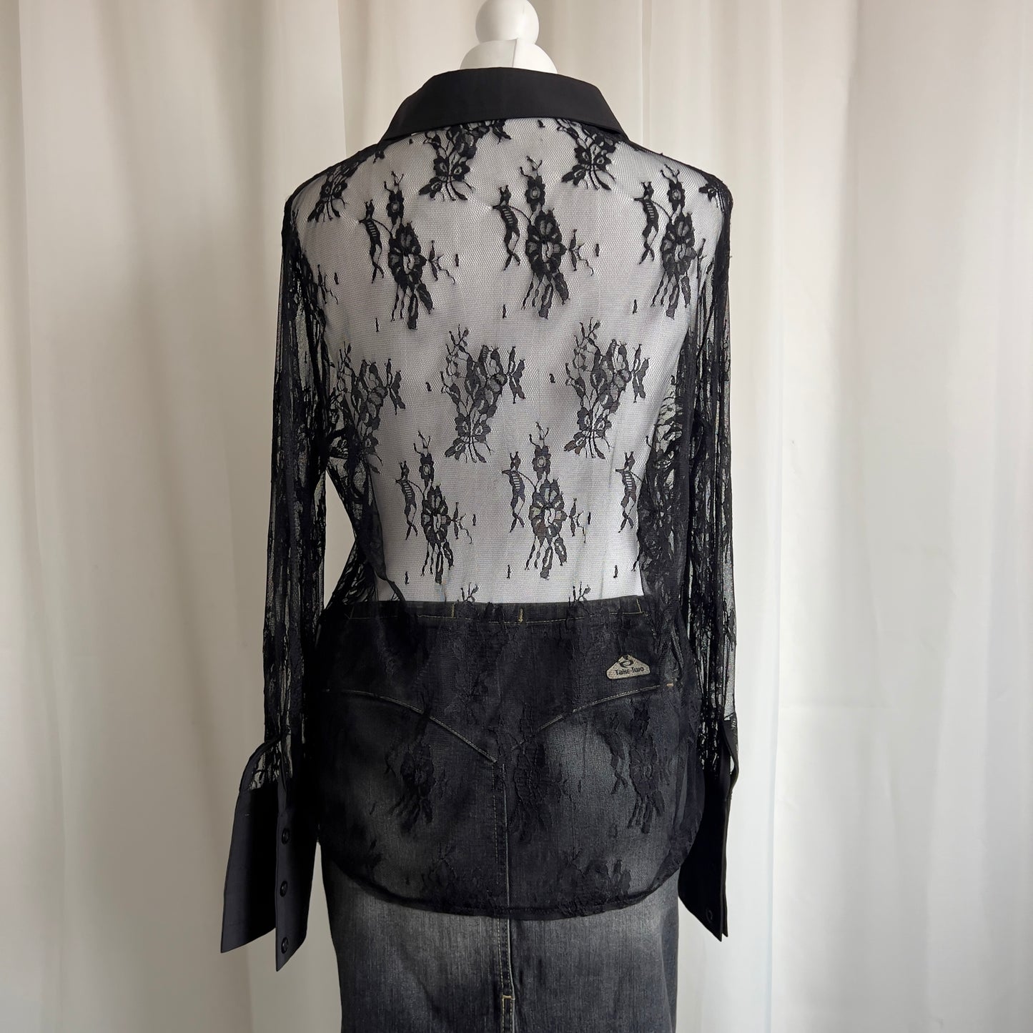 90s Sheer Lace Shirt - Size L