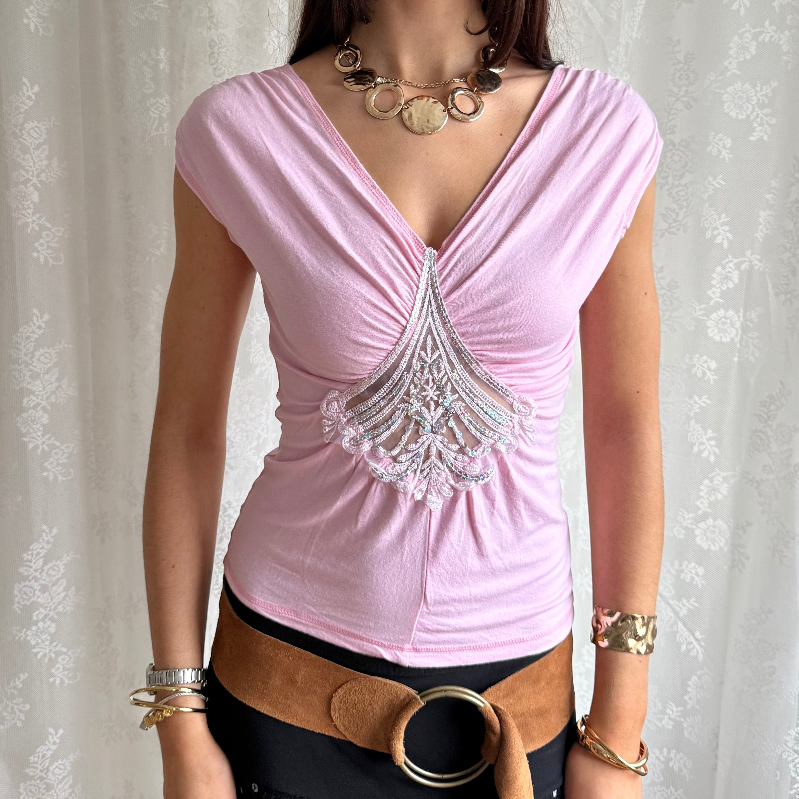 Ruched Sequin Top - Size M