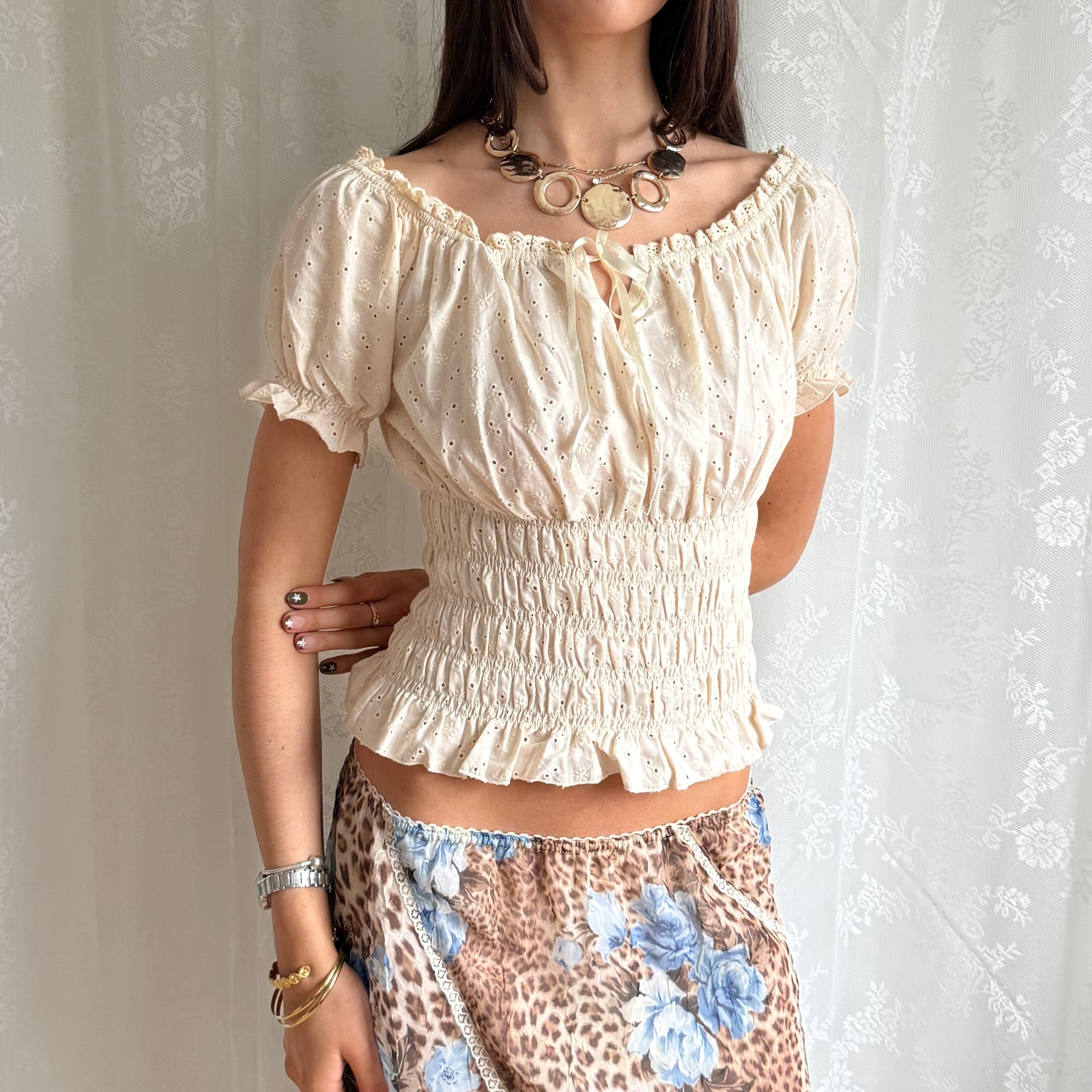 Broderie Anglaise Milkmaid Top - Size L