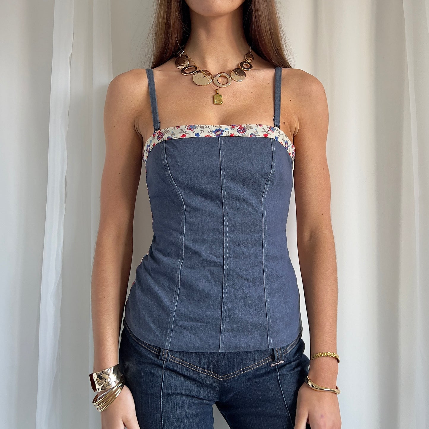 90s Denim Floral Cami - Size S