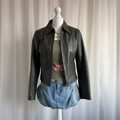 90s Genuine Leather Zip Jacket - Size S