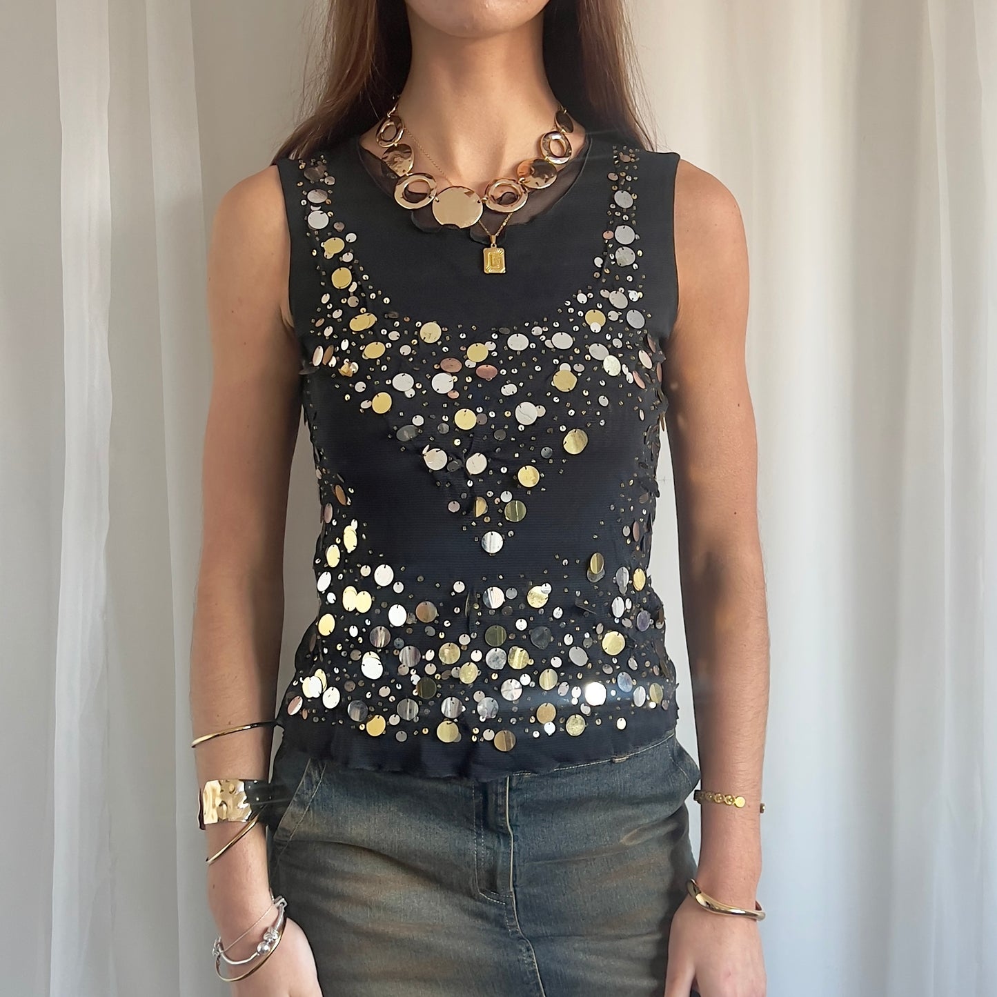 90s Mesh Sequin Cami - Size M