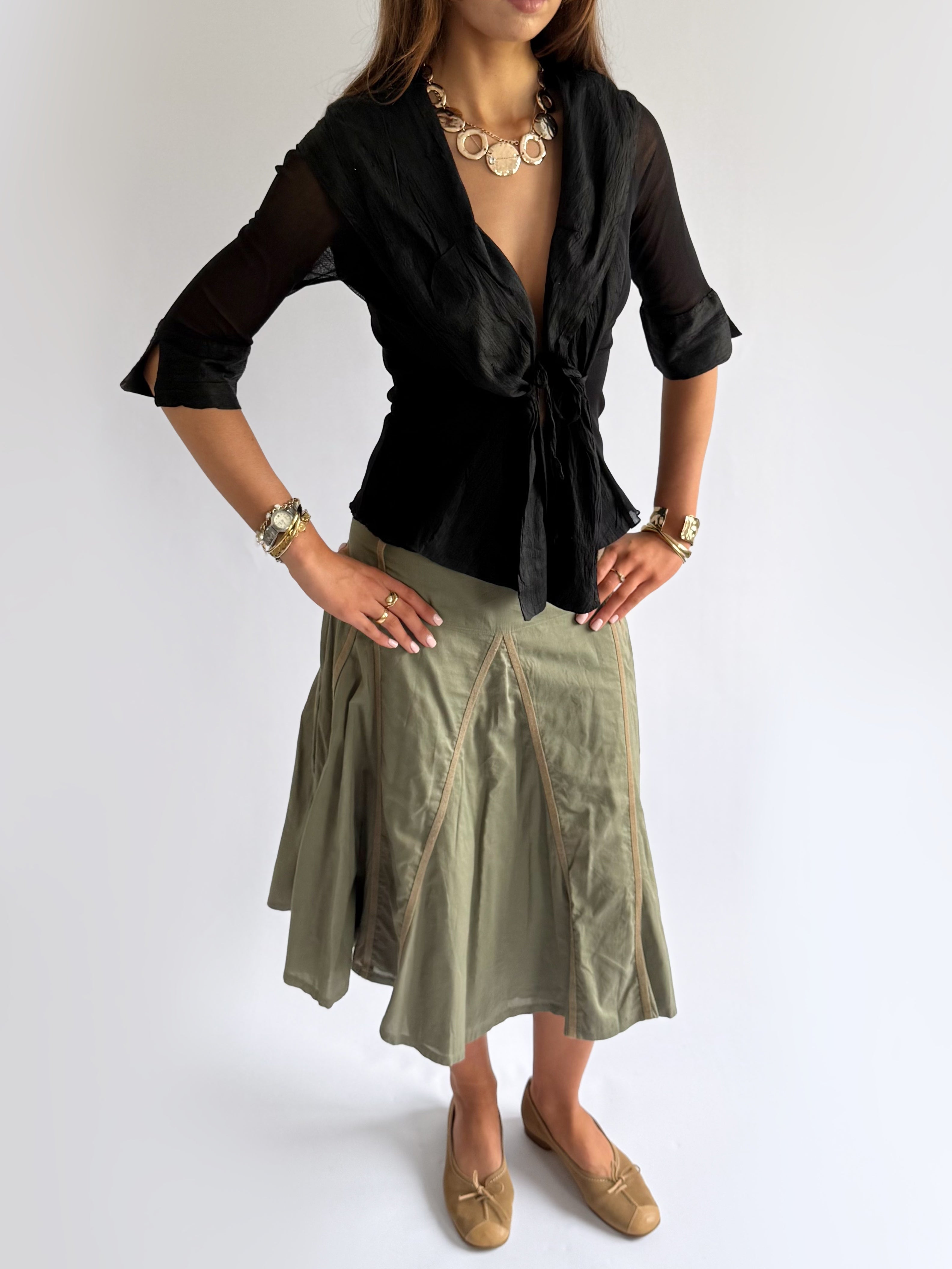 100% Silk Tie Blouse - Size L