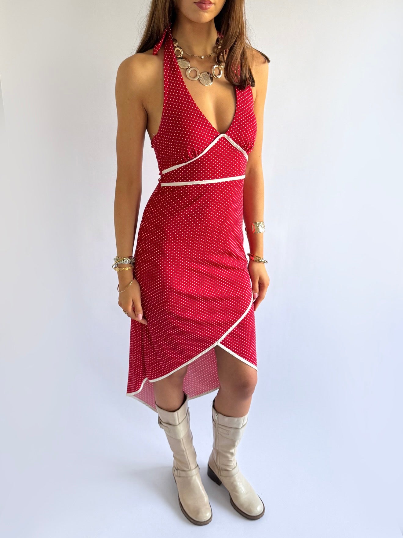 Polka Dot Asymmetric Midi Dress - Size M