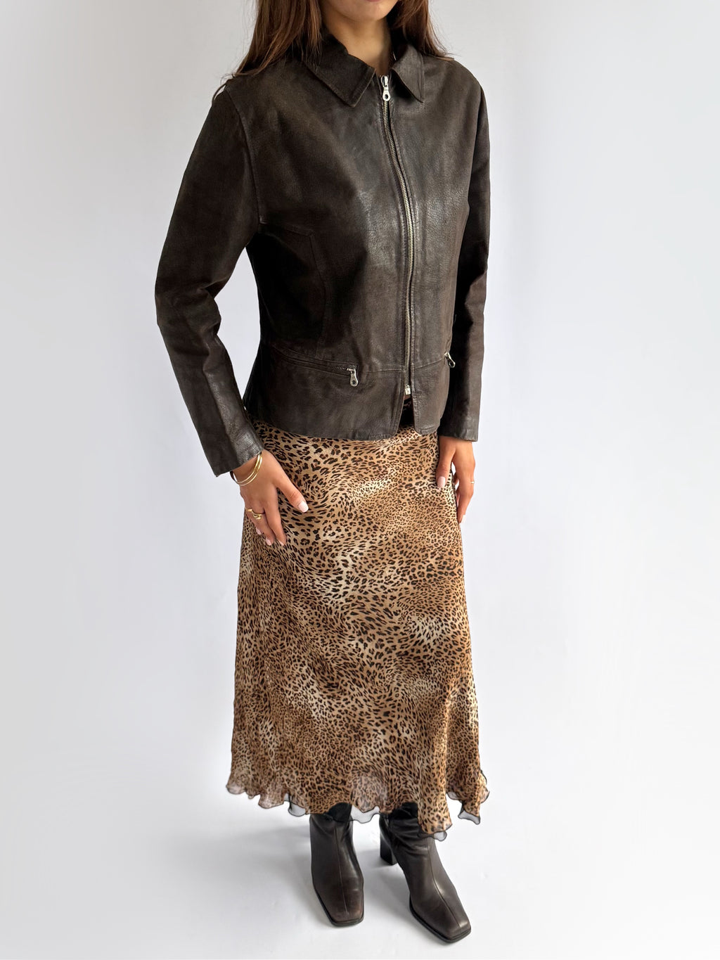 Genuine Leather Zip Jacket - Size XL