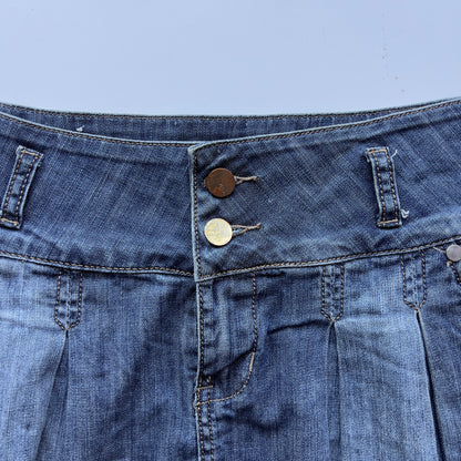 00s Denim Pleated Mini Skirt - Size L