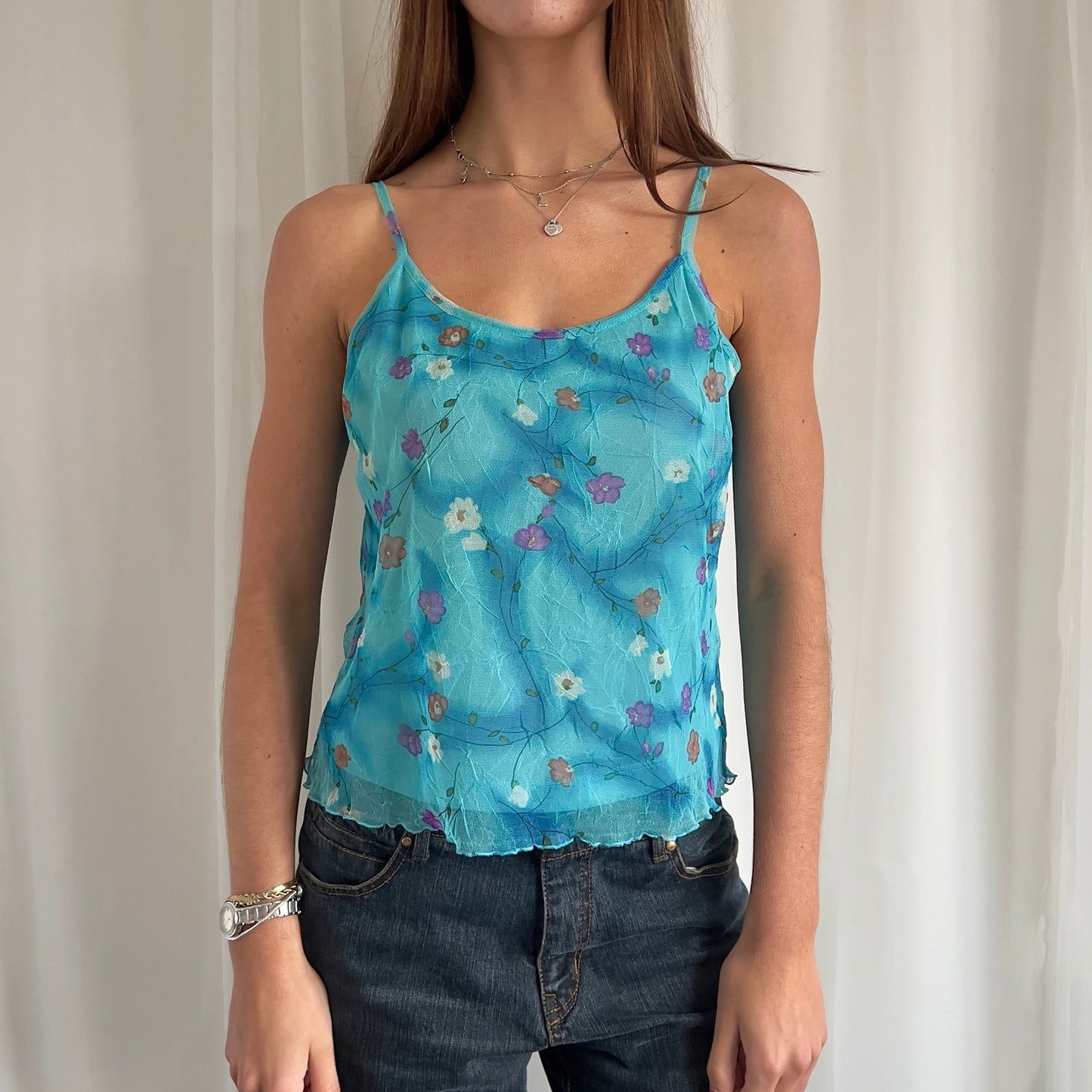 90s Floral Mesh Cami Top - Size L