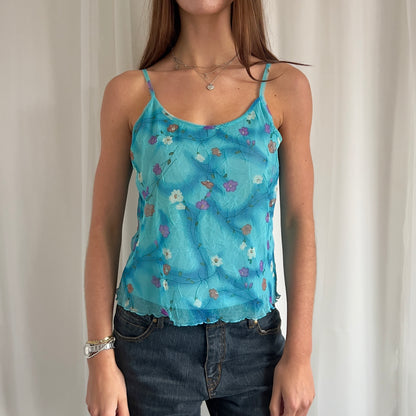 90s Floral Mesh Cami Top - Size L